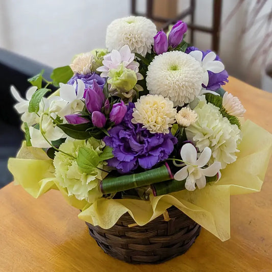 Autumn Sympathy & Memorial Arrangement – Medium White & Purple