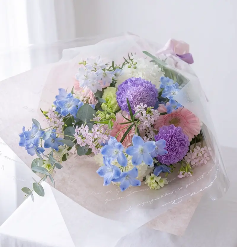 ブルー・ピンク・パステルの花束・Mサイズ