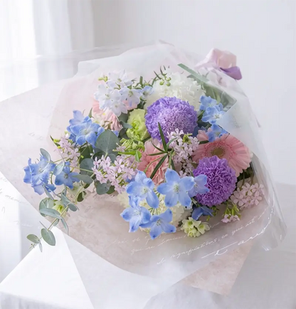 ブルー・ピンク・パステルの花束・Mサイズ